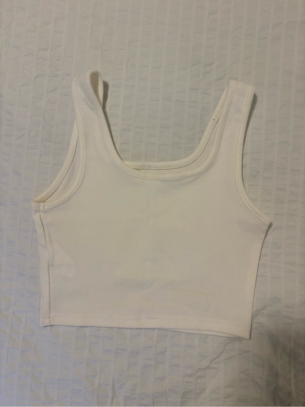 Zaful White Ribbed Square Neck Crop Tank - Picture 2 of 4